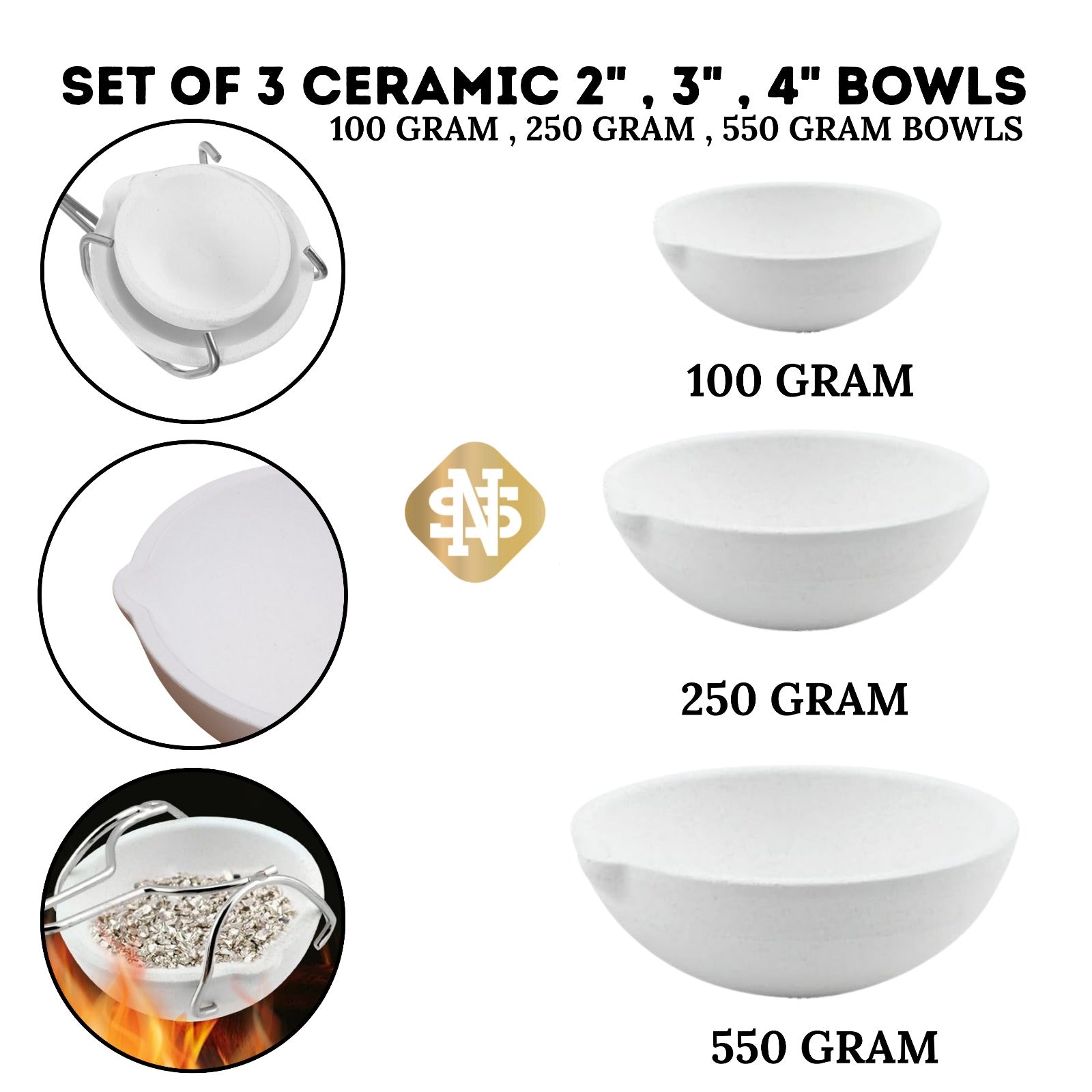 5-Pack Ceramic Crucible Melting Dish Set – For Melting Casting Metal: Gold, Silver, Copper, Jewelry Making