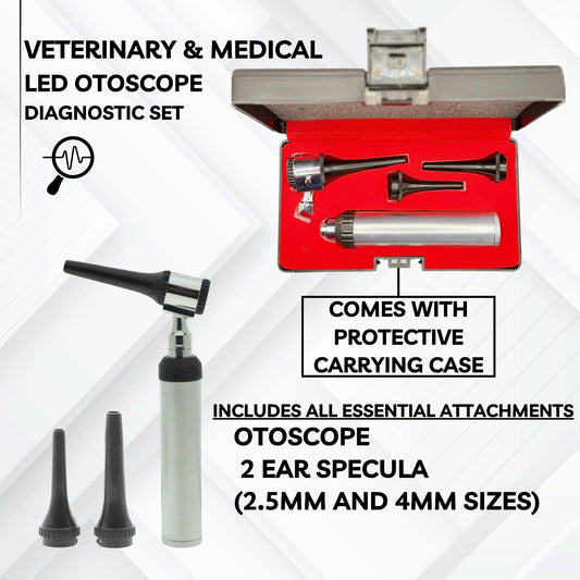LED otoscope for ear examination, medical and veterinary use