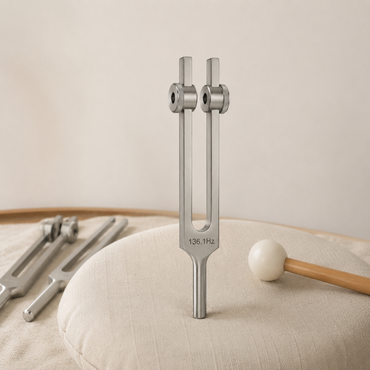 136.1 Hz weighted tuning fork with mallet