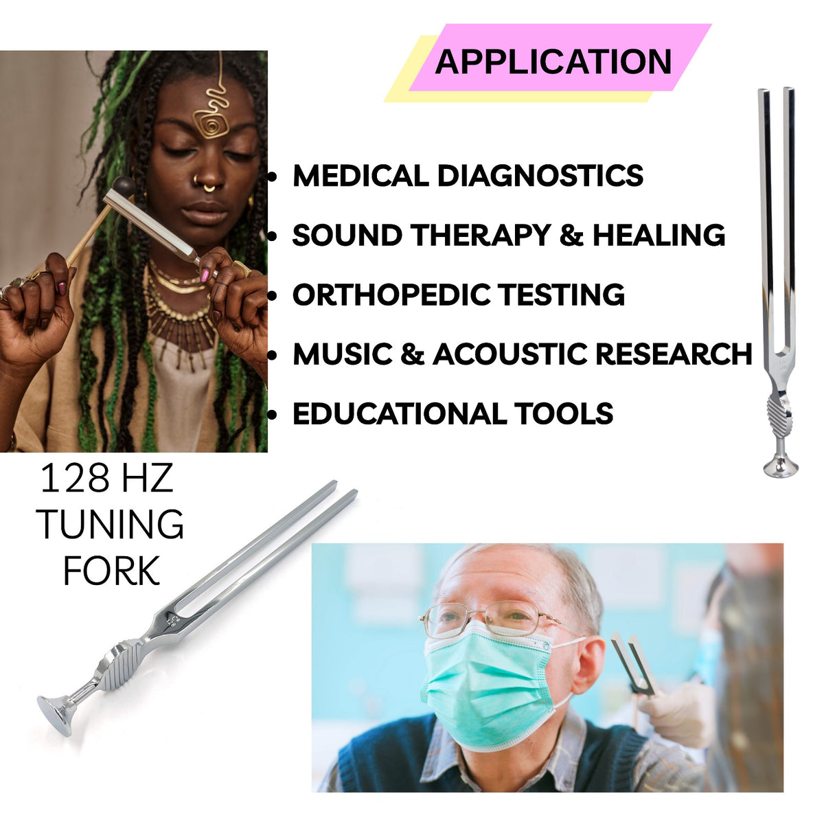 128 Hz Medical Tuning Fork – Stainless Steel, Rinne & Weber Hearing Test – view 2