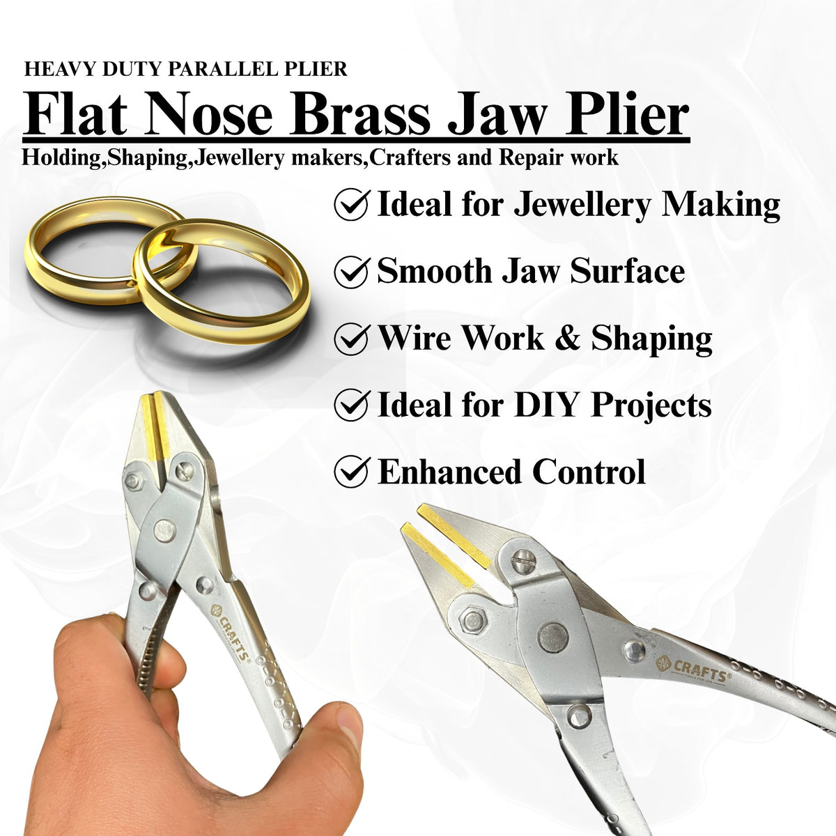 140mm flat nose parallel action plier featuring brass jaws for craft use.


