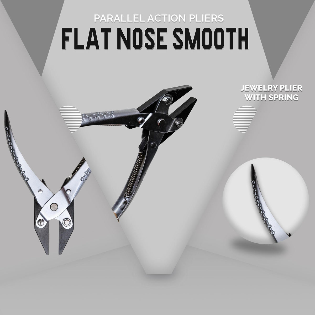 140mm flat nose parallel action pliers with smooth jaws for jewelry work.

