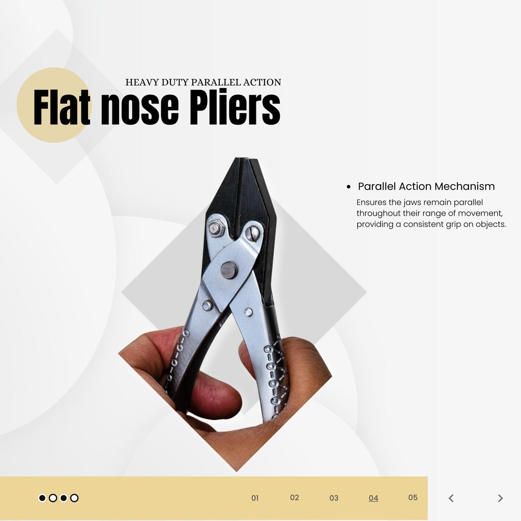 Ring bending parallel action pliers with curved concave and convex jaws.

