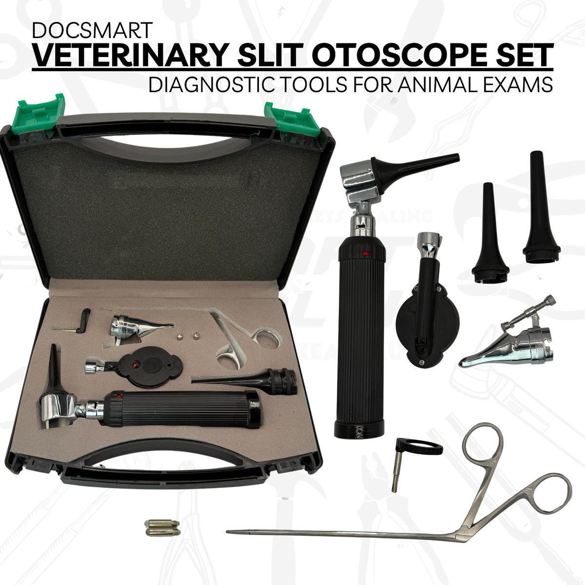 Pro Veterinary Diagnostic Kit - Slit Otoscope for Animal Ear Exams, ENT, Forceps