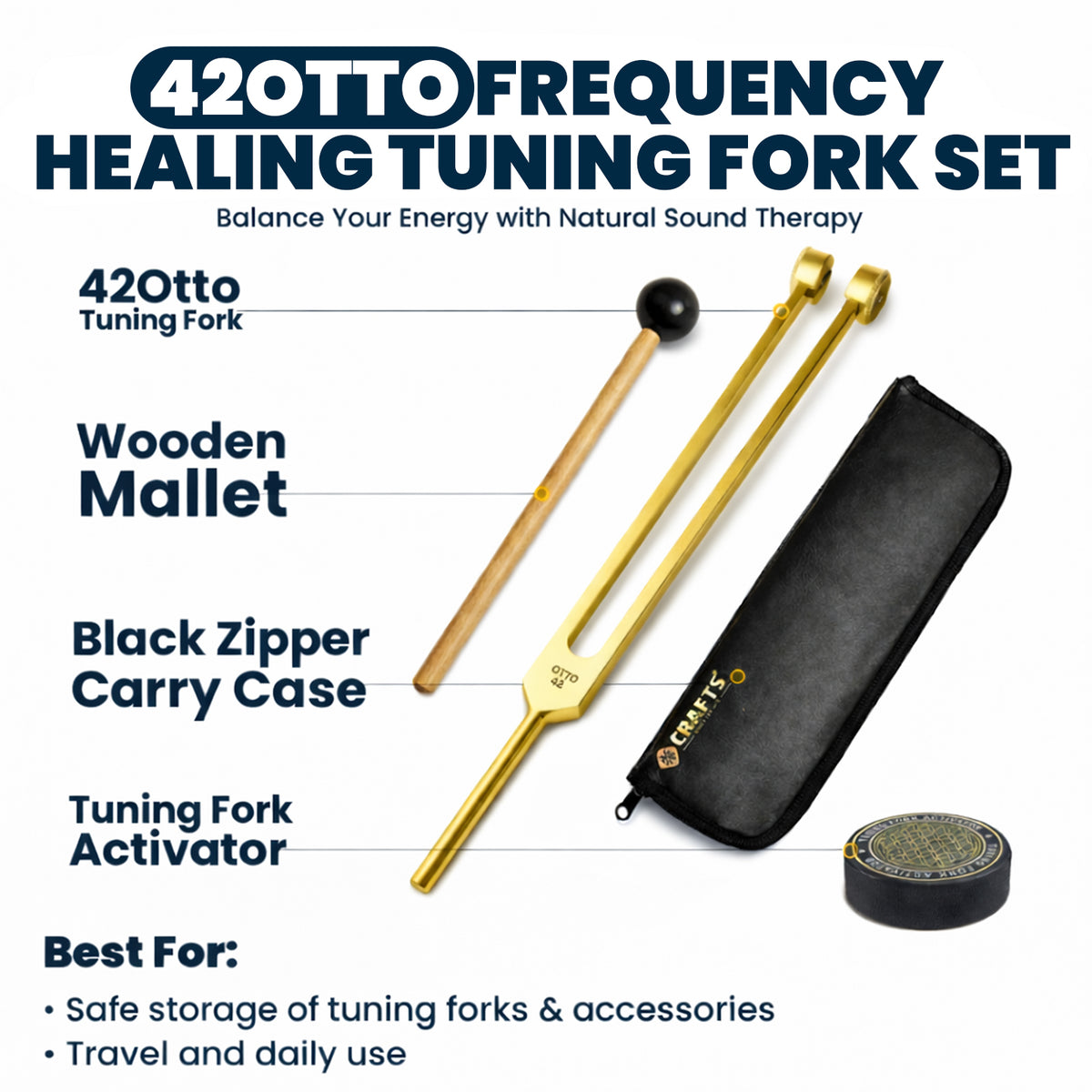 Gold 42 Hz Otto tuning fork with activator – view 2