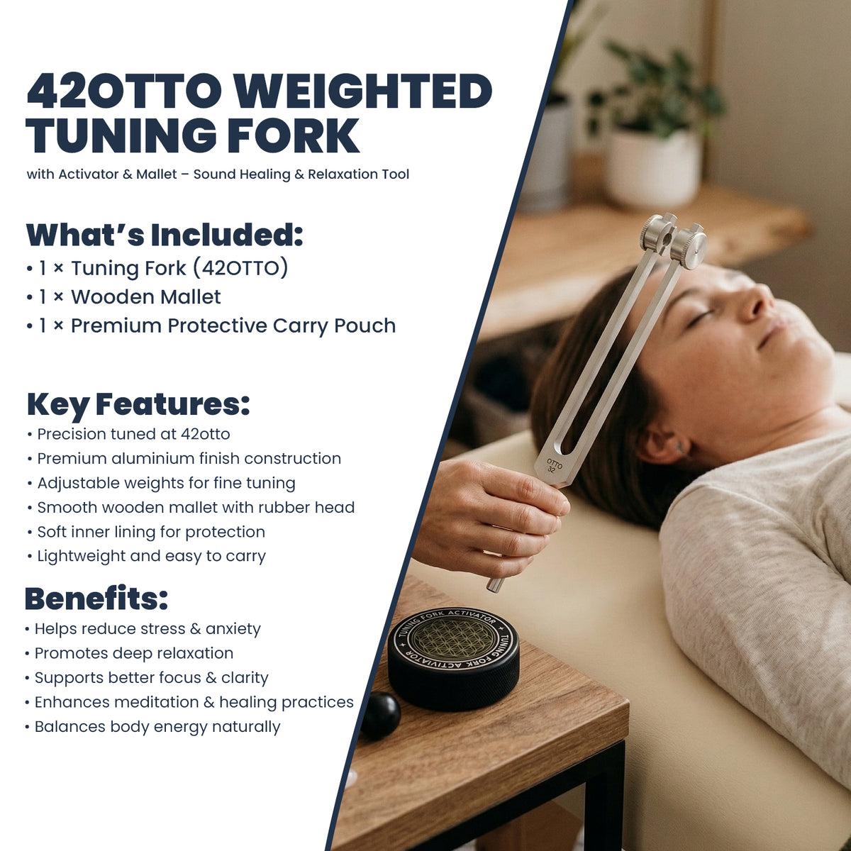 Gold 42 Hz Otto tuning fork with activator – view 3