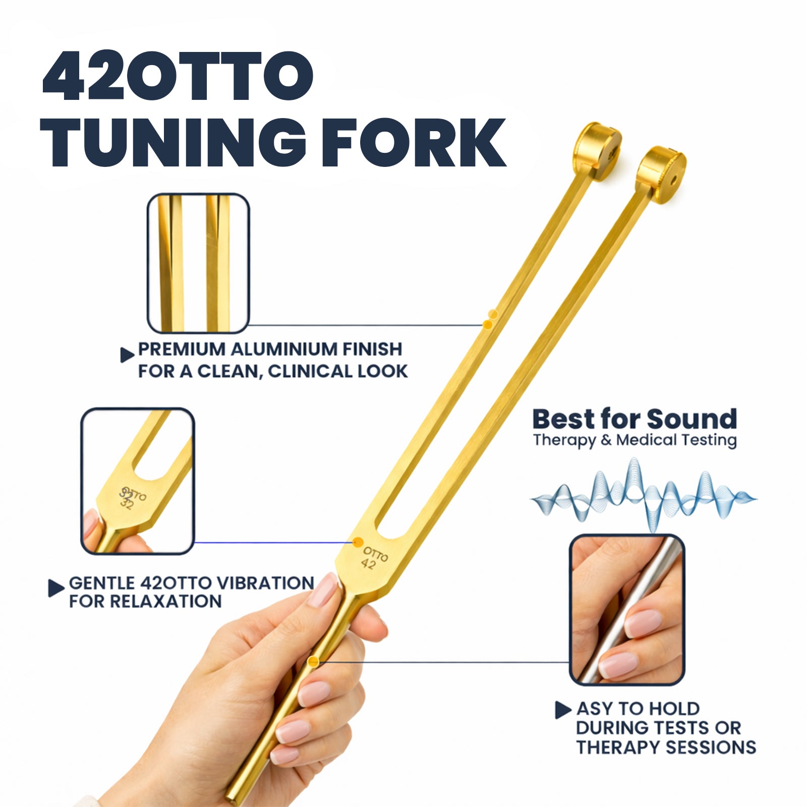 Gold 42 Hz Otto tuning fork with activator – view 4