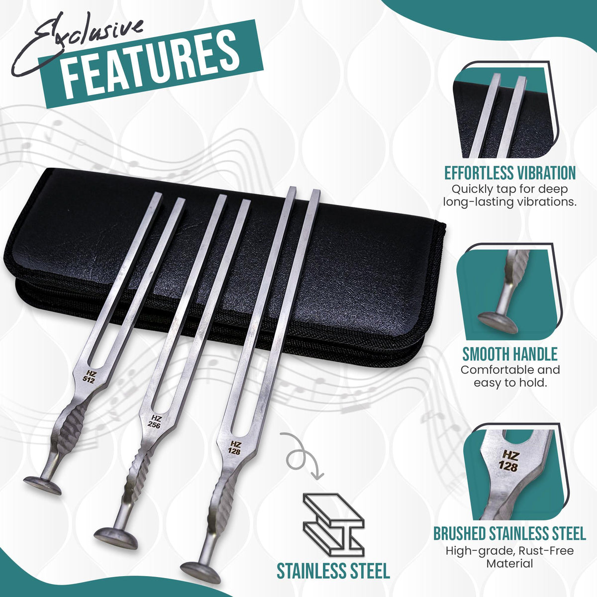 Gardiner Brown Tuning Fork set of 3, 128, 256, 512 Hz Brushed Steel healing & Medical