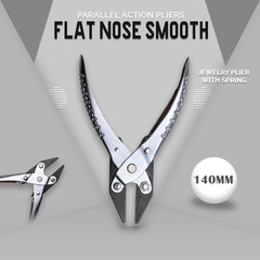 5.5 inch flat nose parallel pliers with smooth jaws and spring return.

