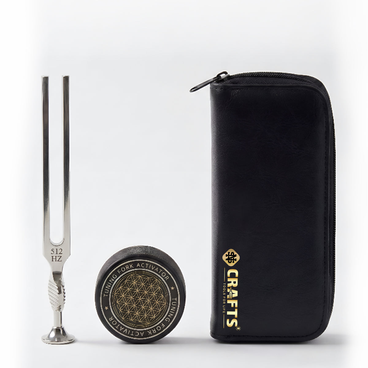 512 Hz Gardiner Brown medical tuning fork kit with reflex hammer, leather case and activator – image 1
