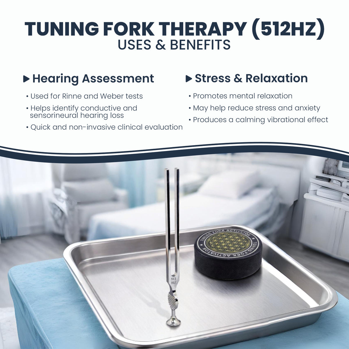 512 Hz Gardiner Brown medical tuning fork kit with reflex hammer, leather case and activator – image 5