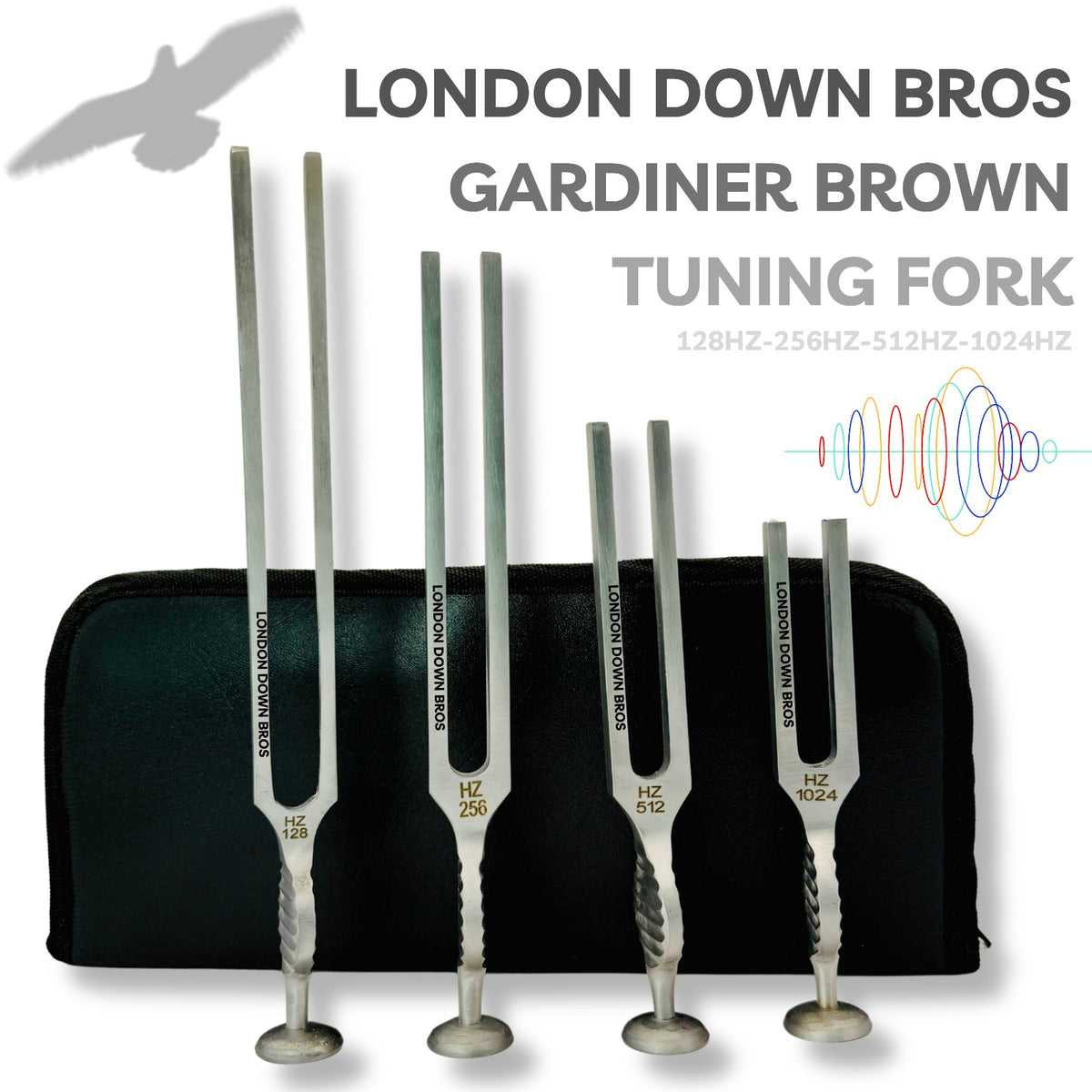 London Down Bros Medical Gardiner Brown set of 4 SS (128–1024Hz)