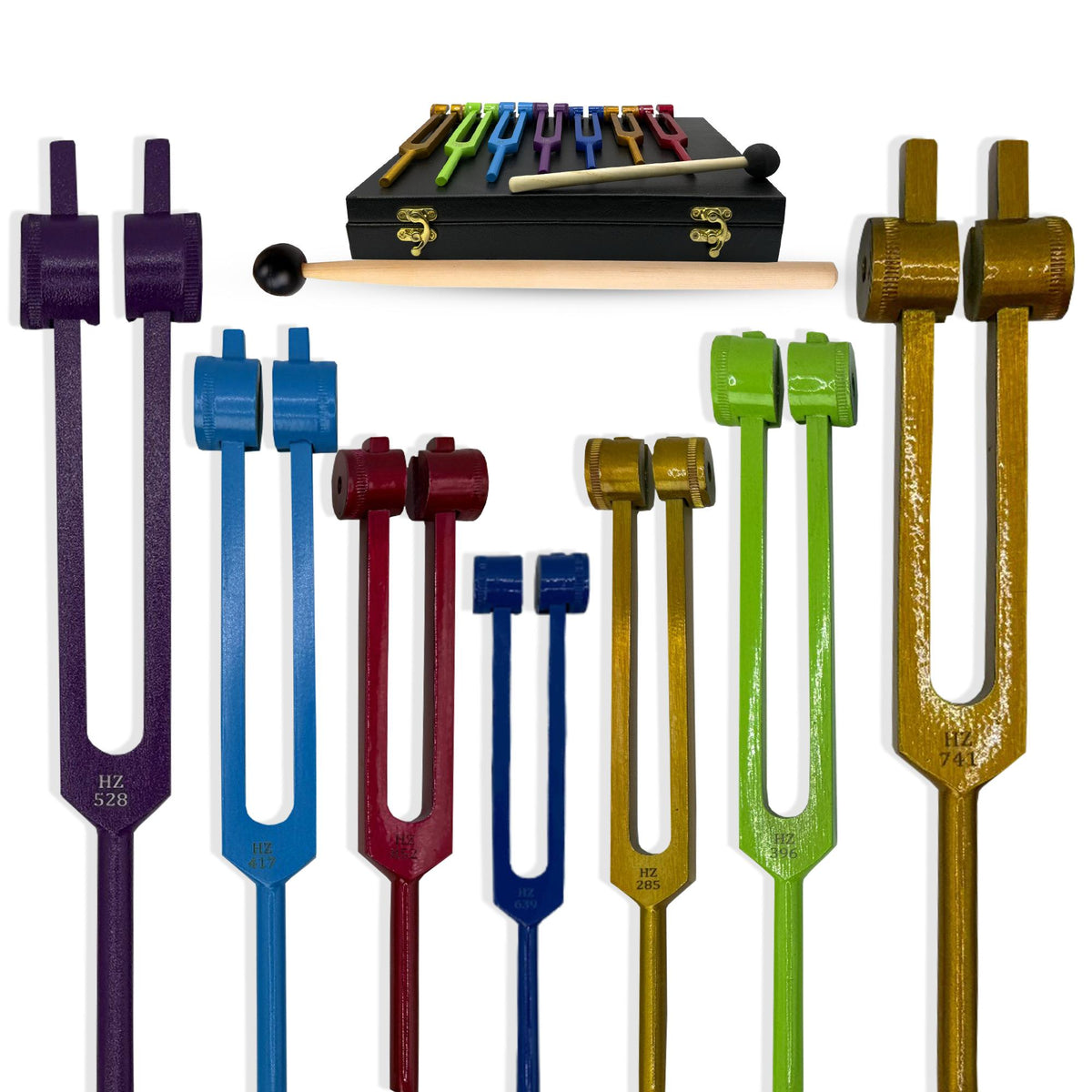 Chakra Tuning Fork Set, 7 Colour Weighted Tuning Forks