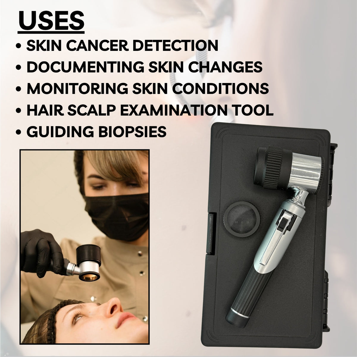 Dermatoscope for Skin & Scalp Exams-Professional Dermatology Diagnostic LED Kit