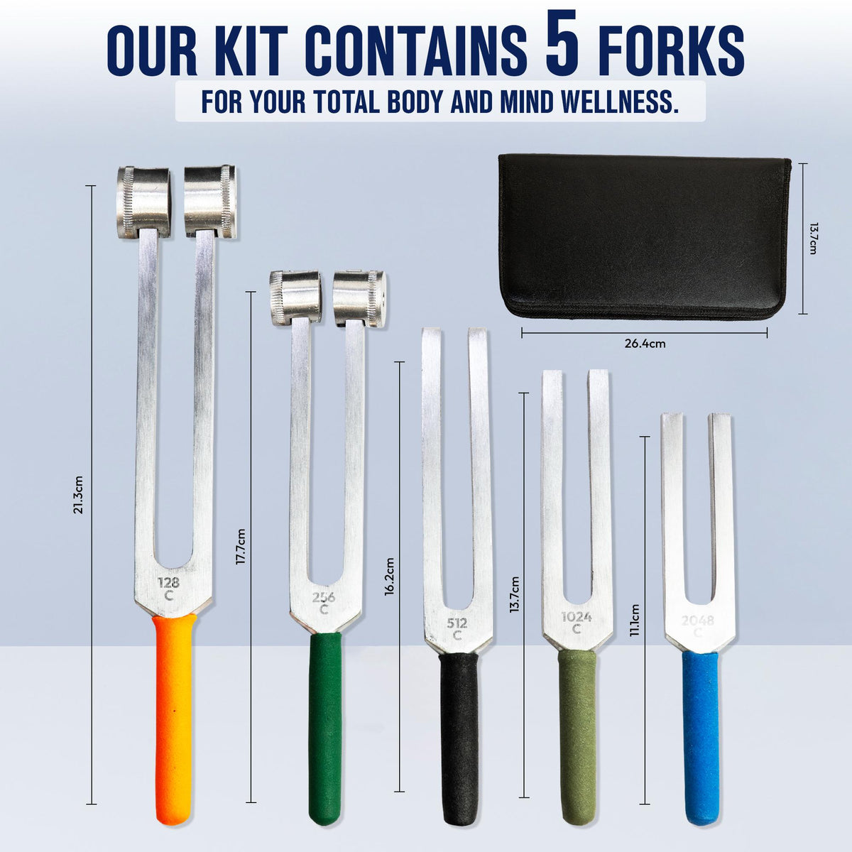 Chakra Healing Tuning Fork Set 128-2048Hz for Therapy, Vibration, Sound Healing with grip