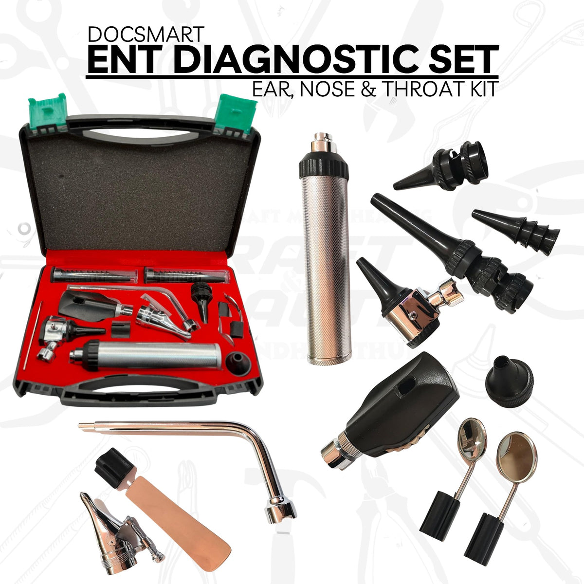 Professional ENT Diagnostic Set with LED Light - Ophthalmoscope and Otoscope