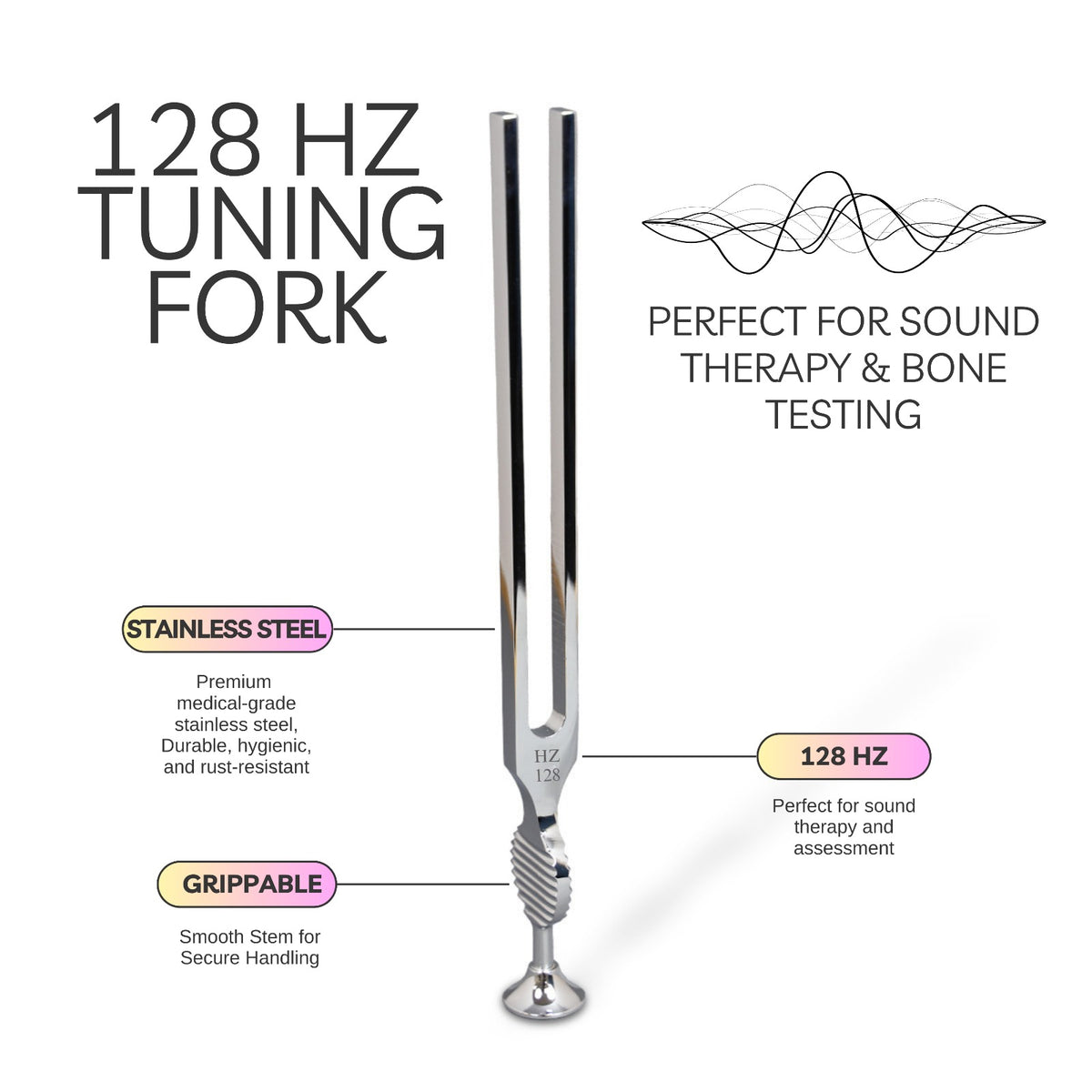 128Hz Medical Grade Tuning Fork Brushed Steel Healing Rinne Hearing Test Tool