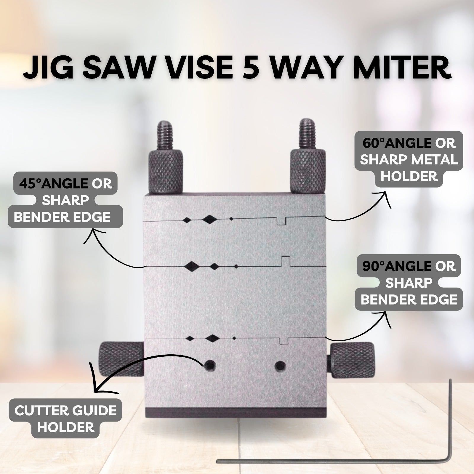 Small-scale miter tool jig saw vise 5 ways