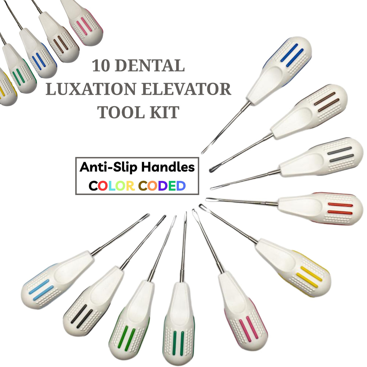 Tooth Extraction Kit Dental 10 Luxating Elevators Surgical Periotome Set Case