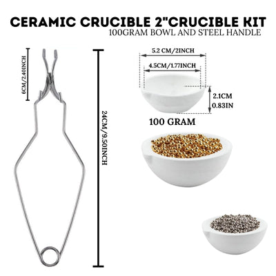 2A Mini Melting Ceramic Crucibles with Handle Tongs for Gold & Silver Casting