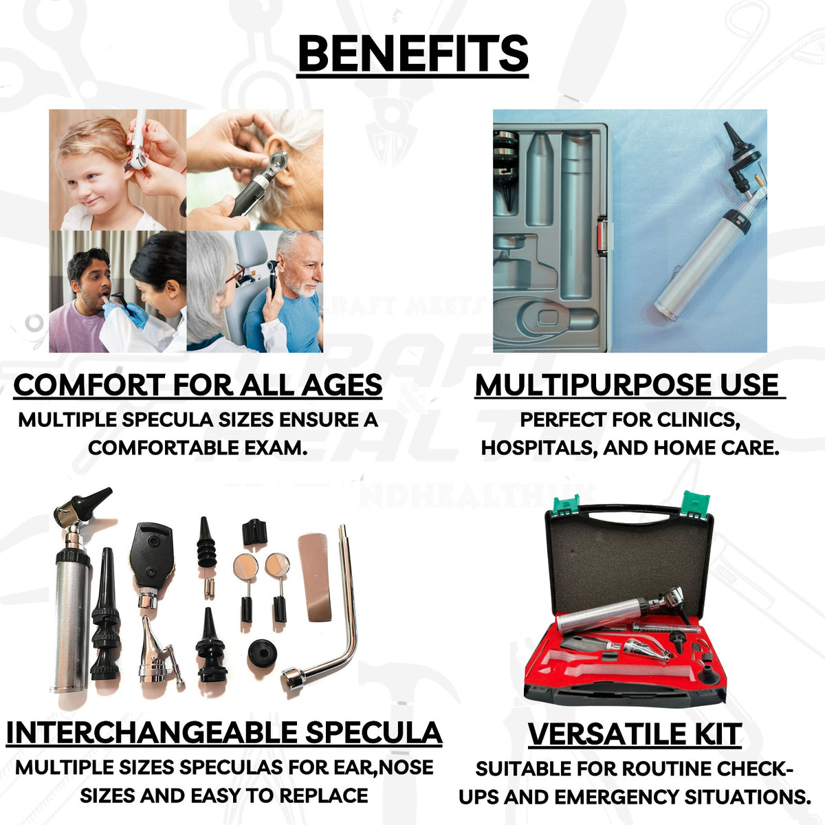 Professional ENT Diagnostic Set with LED Light - Ophthalmoscope and Otoscope – view 4