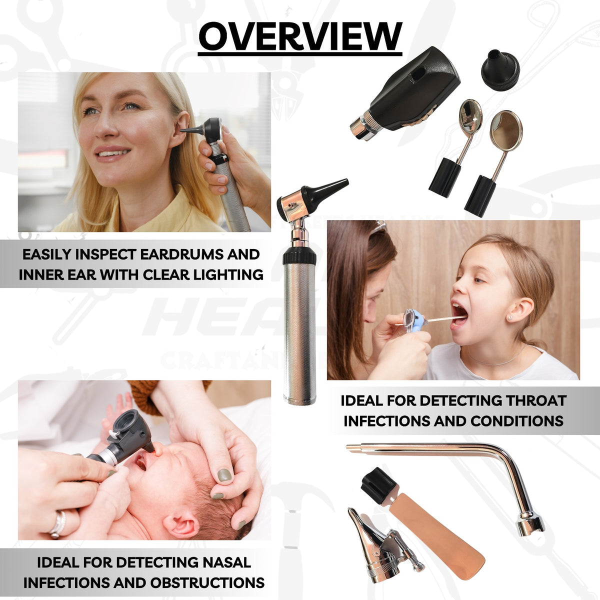 Professional ENT Diagnostic Set with LED Light - Ophthalmoscope and Otoscope – view 3