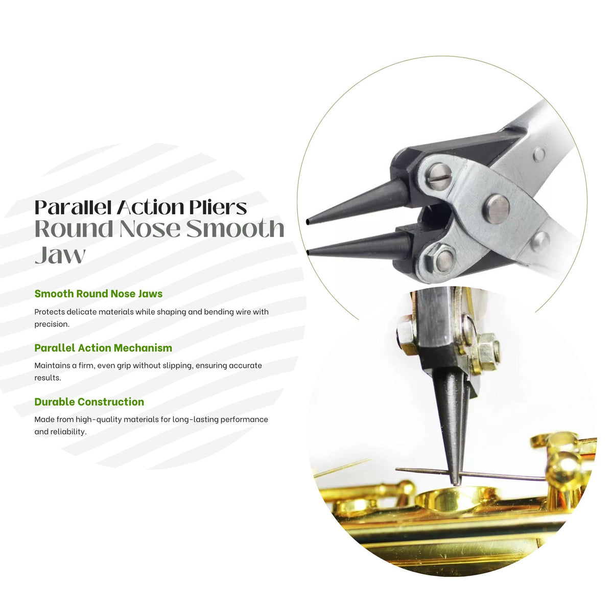 Bending and shaping pliers set with parallel action grip for jewelry making.

