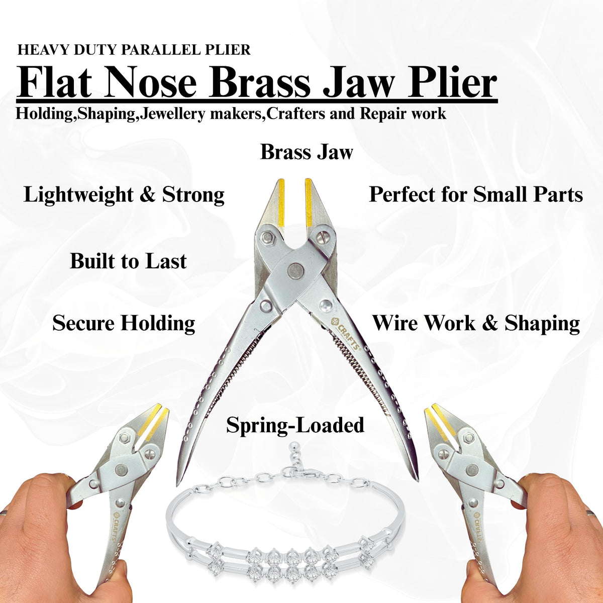 Jewelry making tool: flat nose pliers with brass jaws and parallel action.

