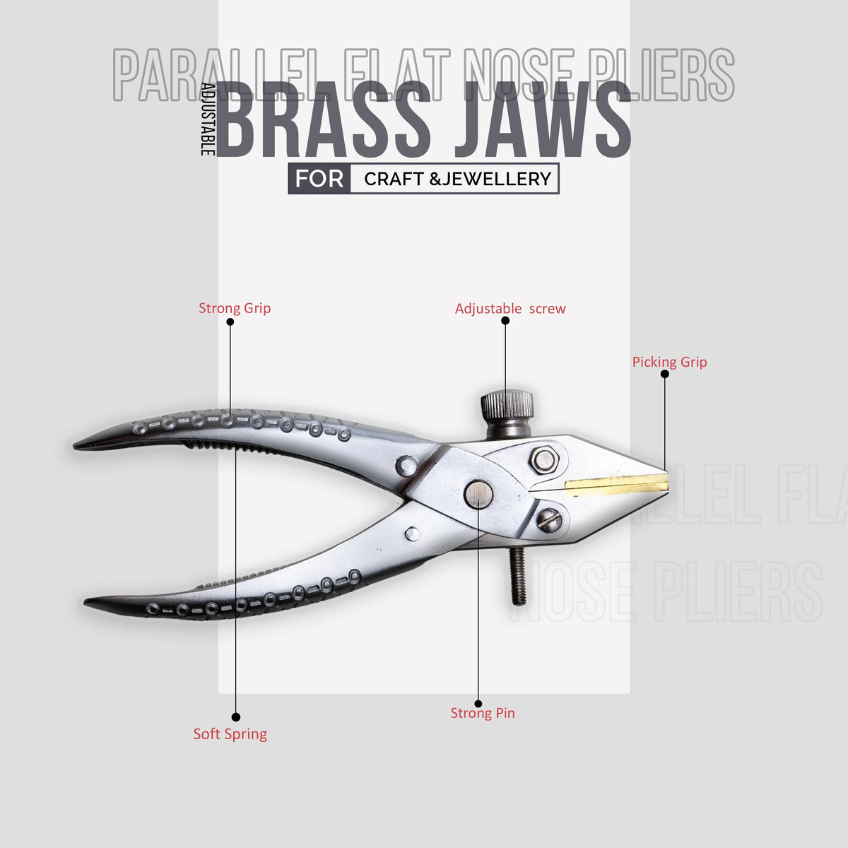 Parallel action flat nose pliers with brass-lined jaws for jewelry making.

