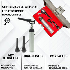 LED Otoscope-Veterinary & Medical ENT Diagnostic Tool for Ear Exam-Clinics & GPs