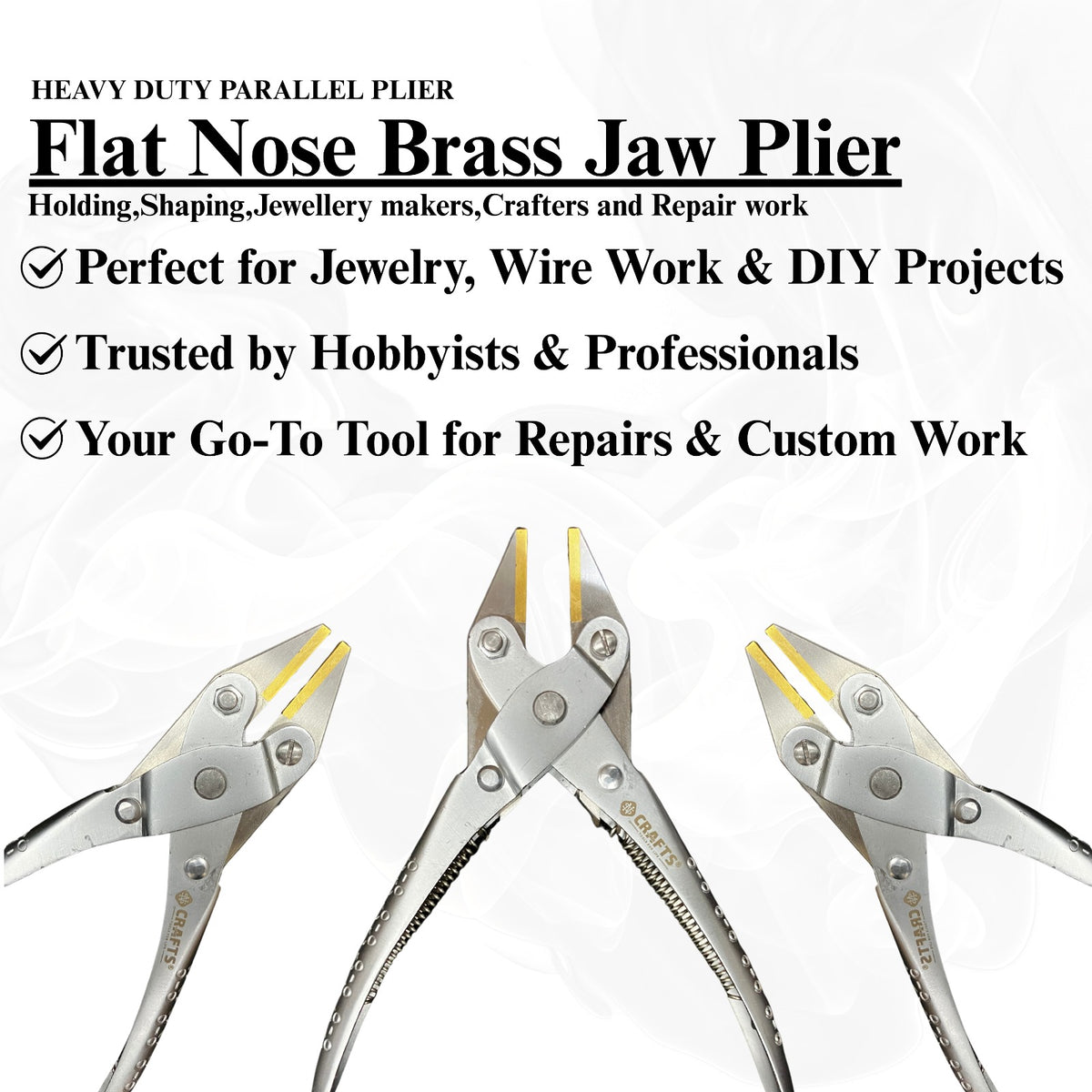 Craft tool flat nose pliers with parallel action and brass jaws, 140mm.

