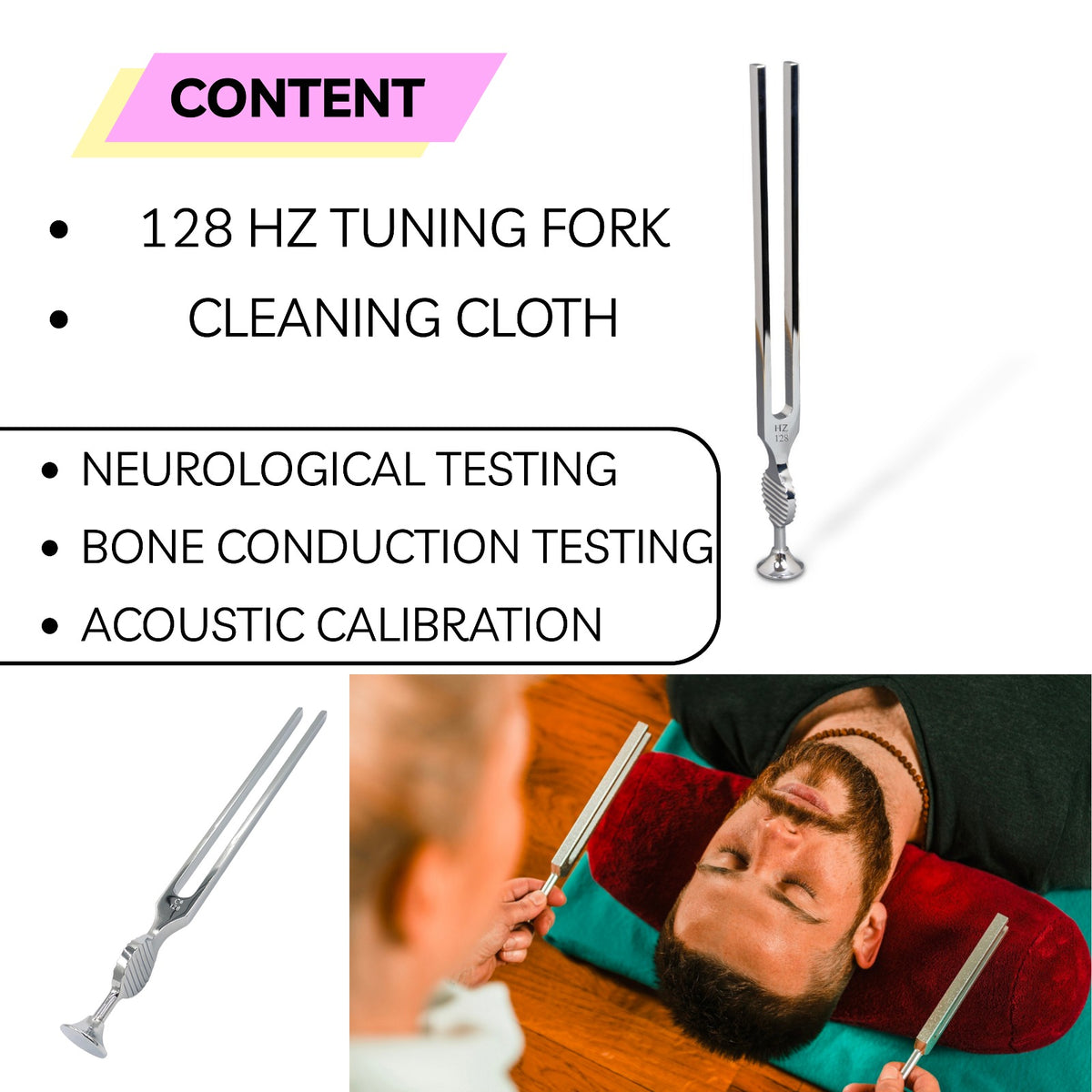 128 Hz Medical Tuning Fork – Stainless Steel, Rinne & Weber Hearing Test – view 3