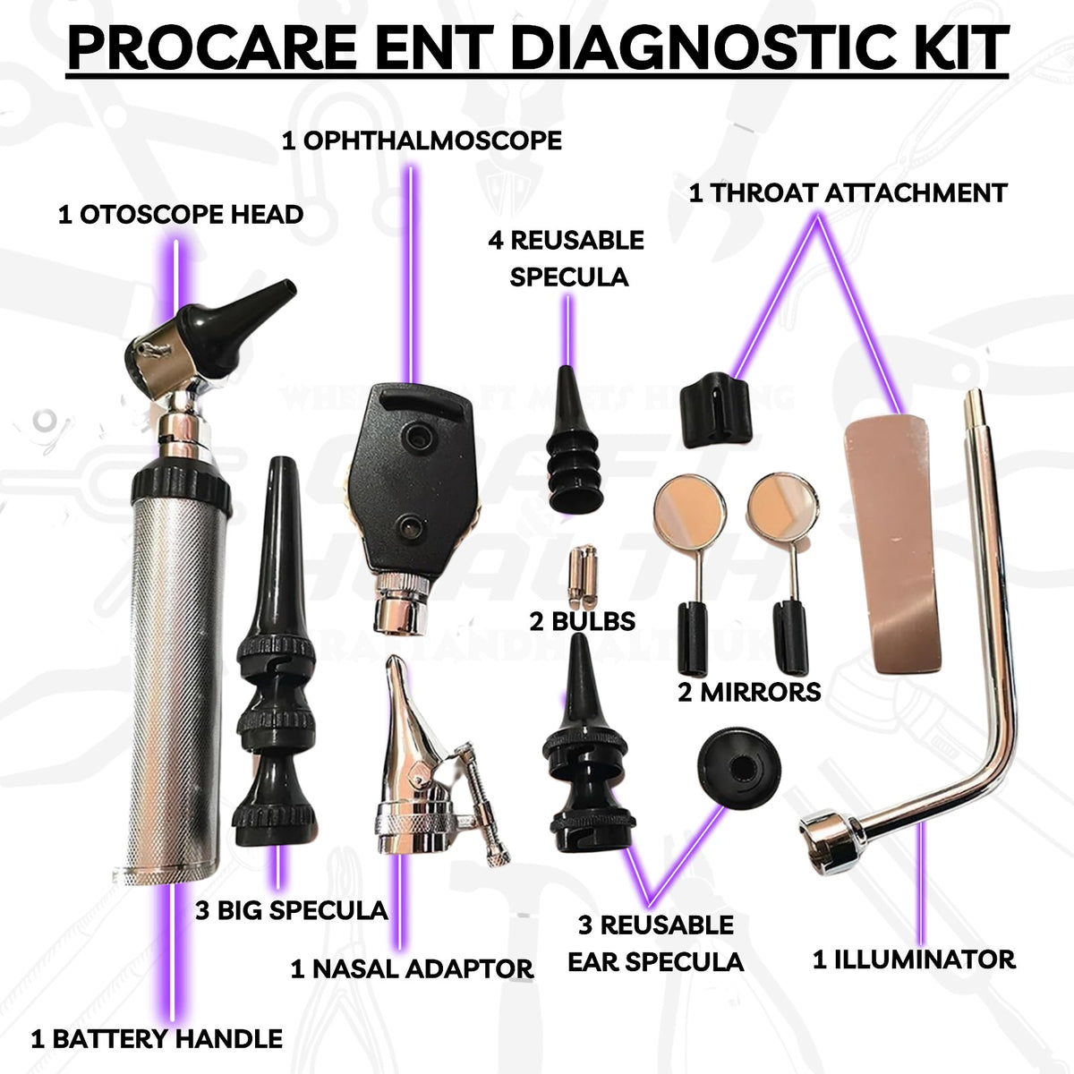 Professional ENT Diagnostic Set with LED Light - Ophthalmoscope and Otoscope – view 2