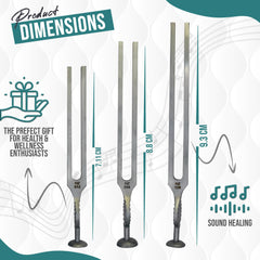 Gardiner Brown Tuning Fork set of 3, 128, 256, 512 Hz Brushed Steel healing & Medical