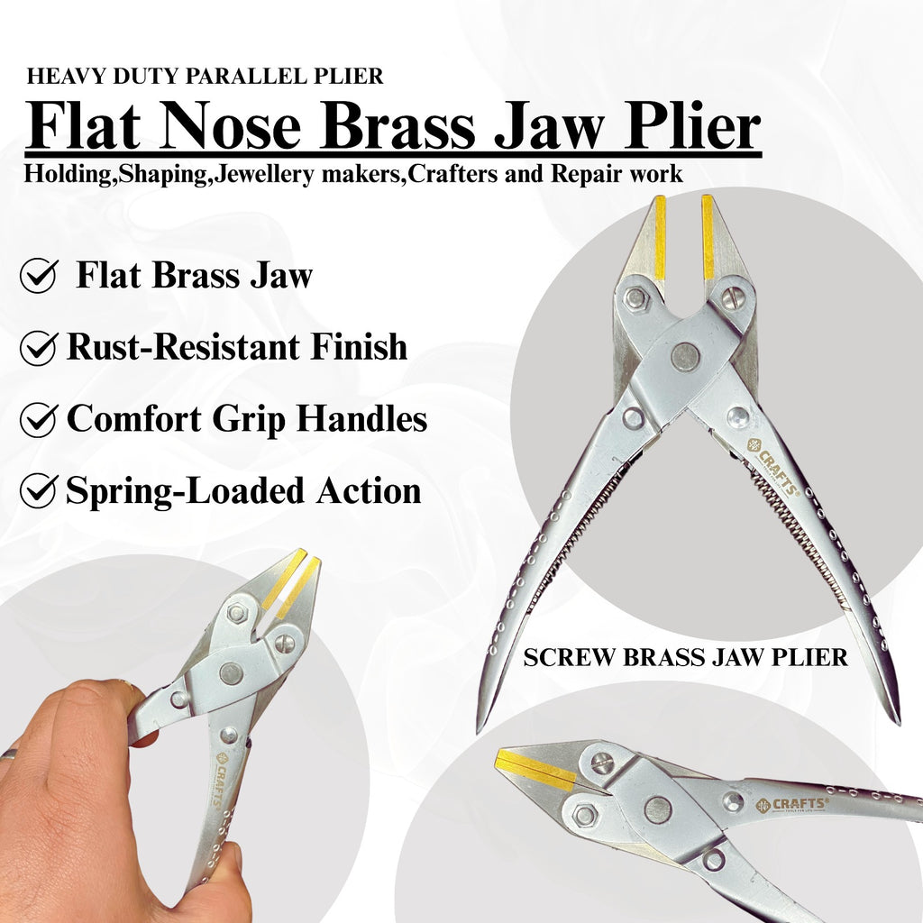 Flat nose plier with brass jaws and parallel action, 140mm for jewelry making.

