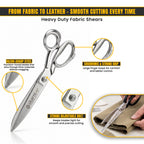 Extra sharp stainless steel blades on 10 inch sewing scissors