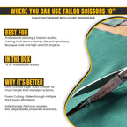 Ergonomic handle on 10 inch dressmaking shears