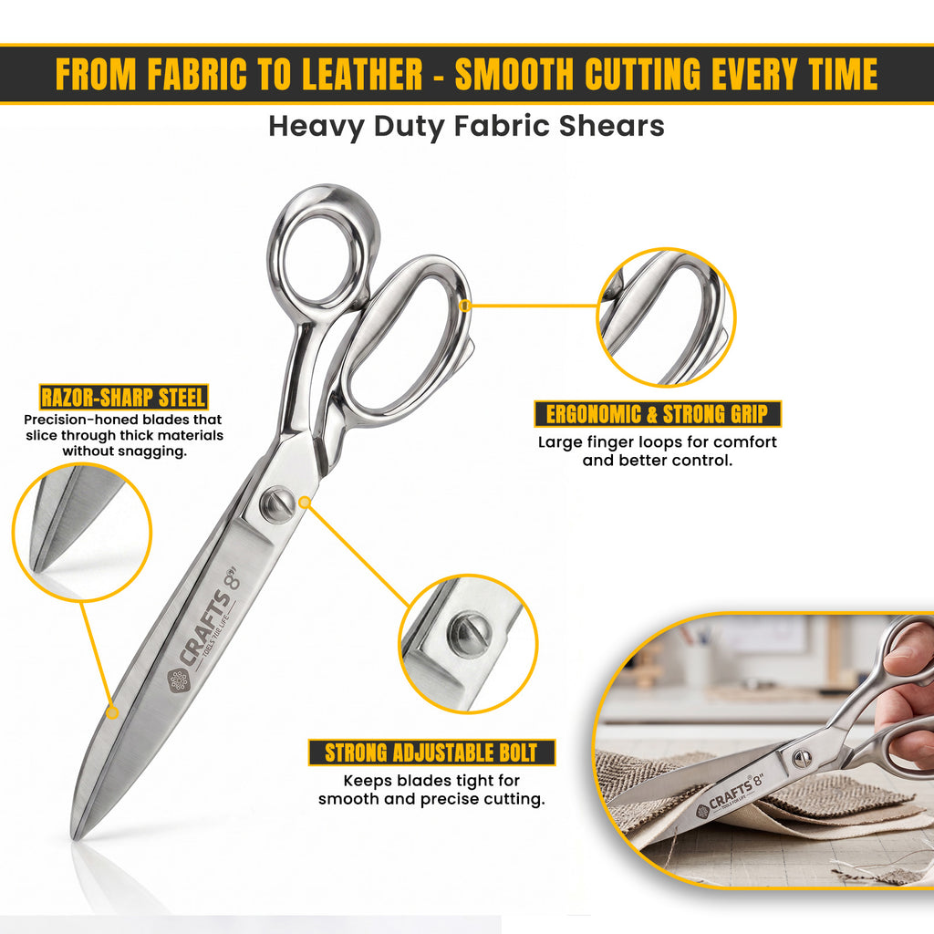 Stainless steel blades on 8 inch sewing scissors