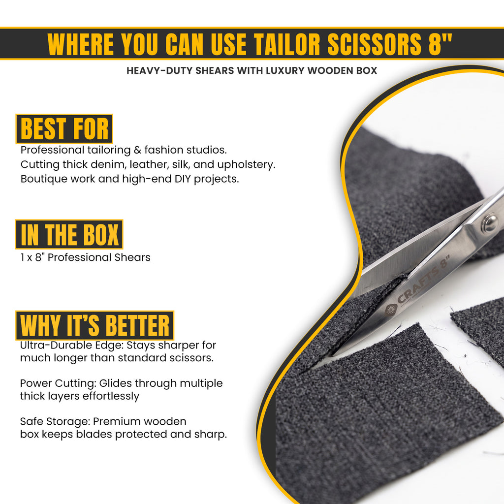 Ergonomic handle on 8 inch dressmaking shears