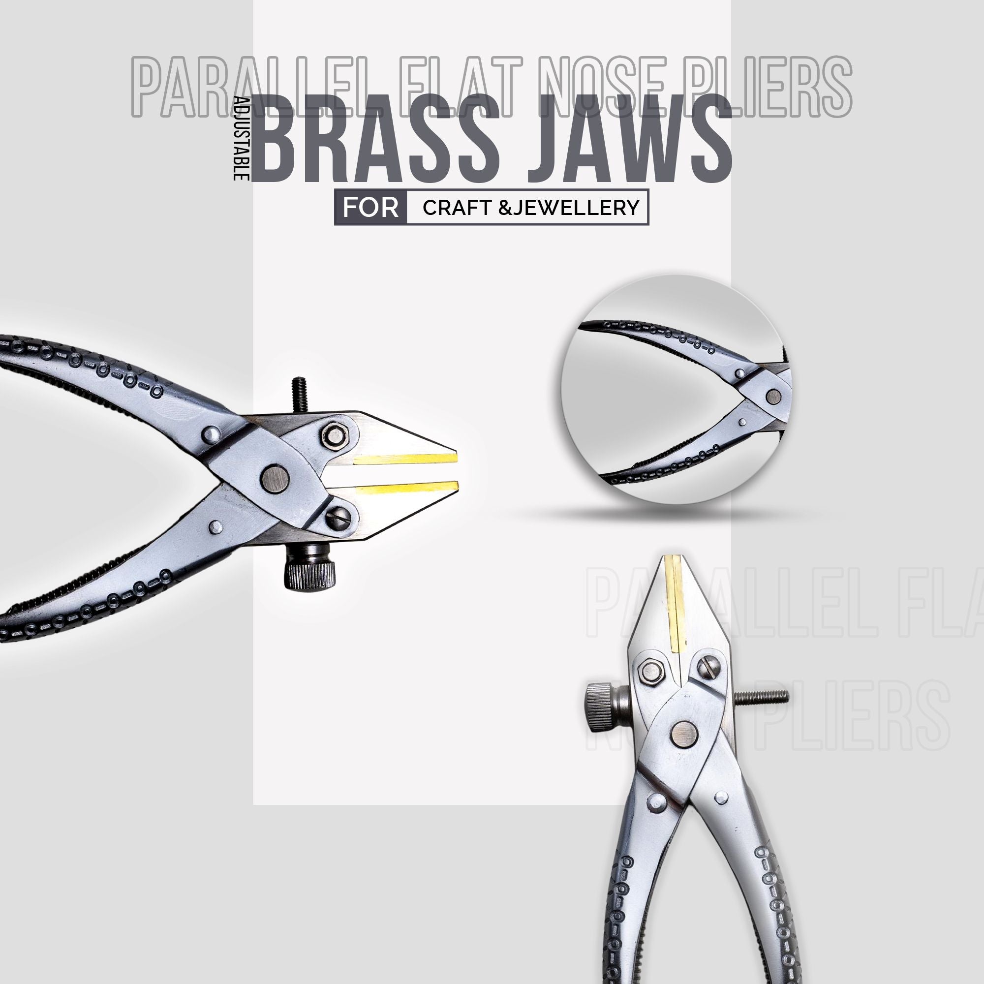 Parallel pliers with adjustable screw and smooth brass-lined jaws.

