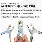 Jewelry pliers with brass heads for precise work on gemstone cup chains.

