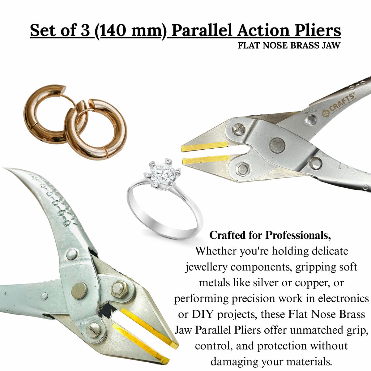Flat nose jewelry pliers with parallel action mechanism for enhanced control.

