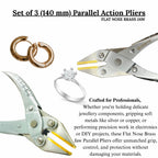 Flat nose jewelry pliers with parallel action mechanism for enhanced control.

