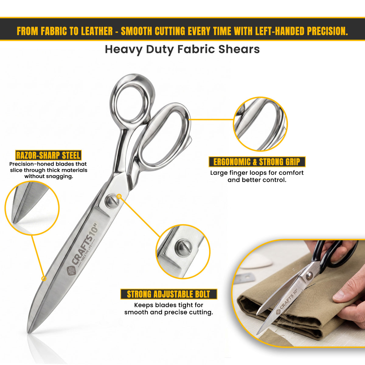 Left-handed blade alignment on 10 inch tailor shears