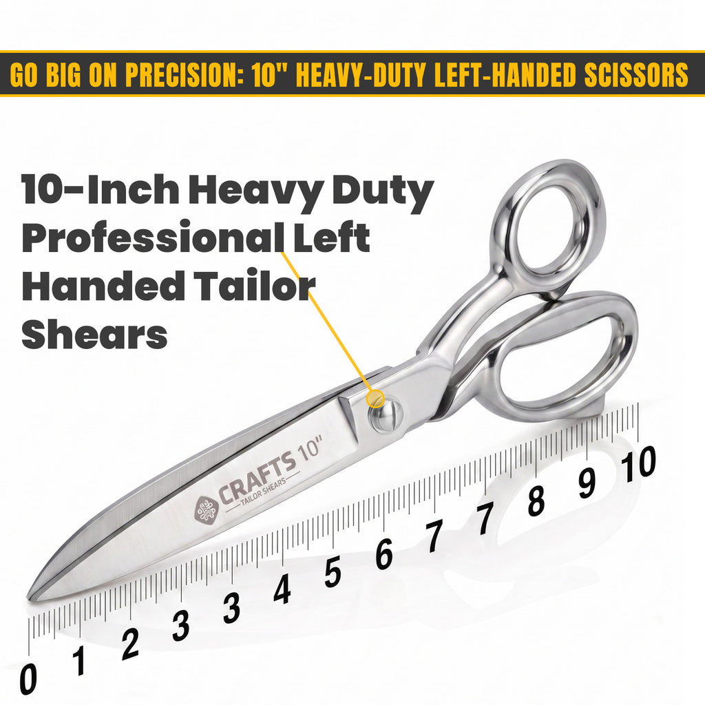 10 inch left-handed scissors cutting fabric