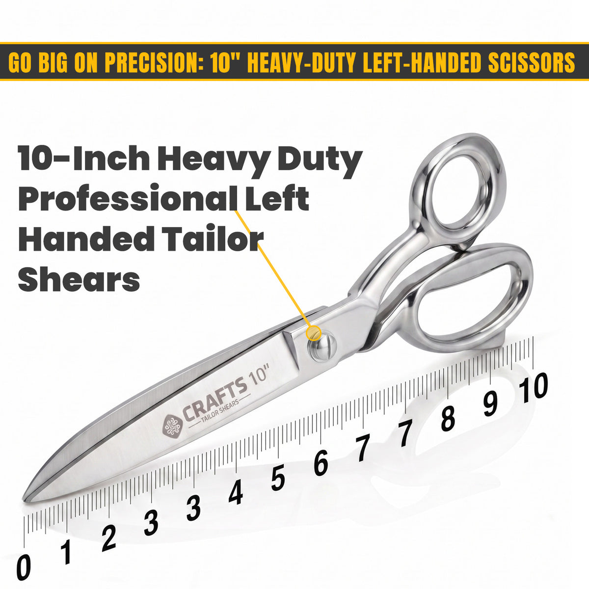 10 inch left-handed scissors cutting fabric