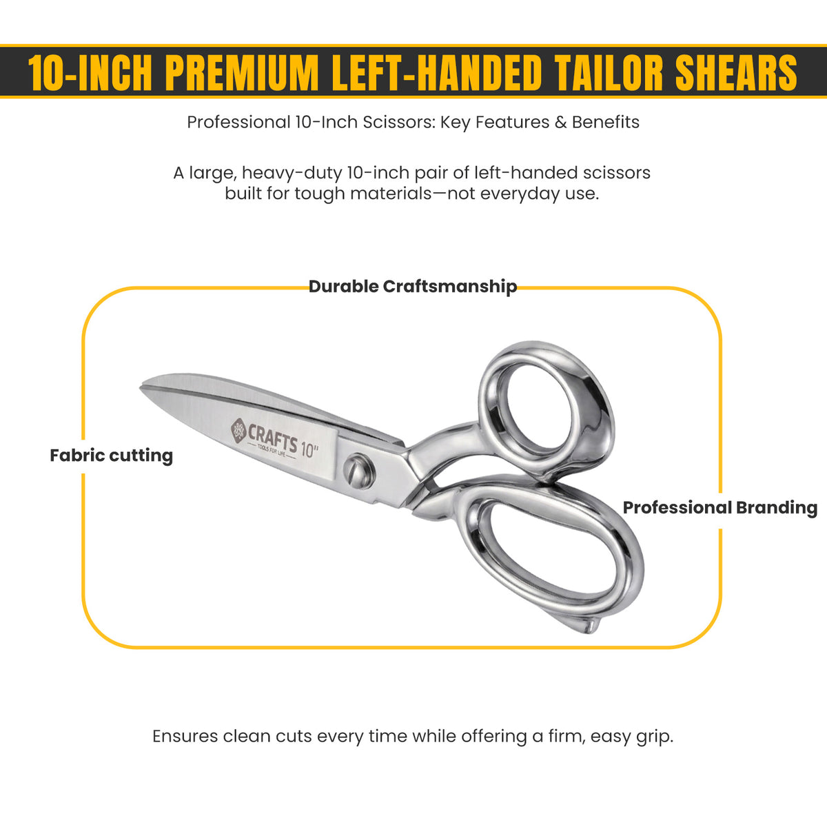 Heavy duty 10 inch left-handed tailor scissors