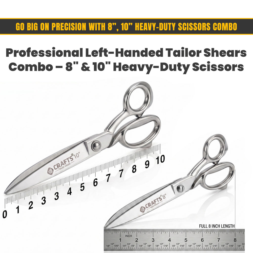 8 inch left-handed scissors cutting fabric