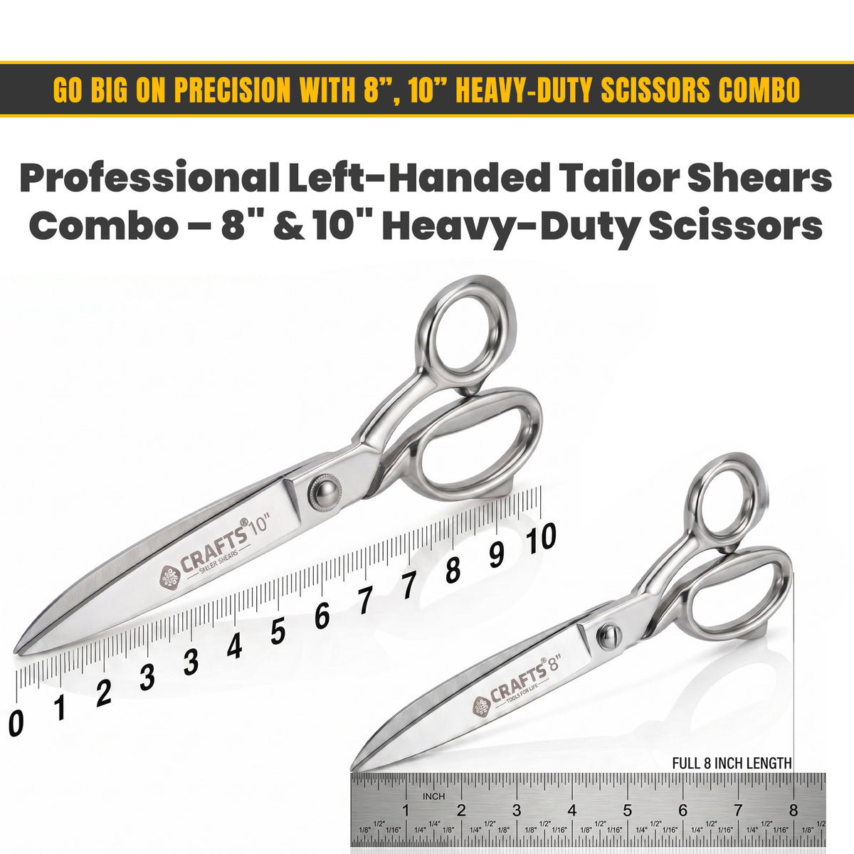 8 inch left-handed scissors cutting fabric