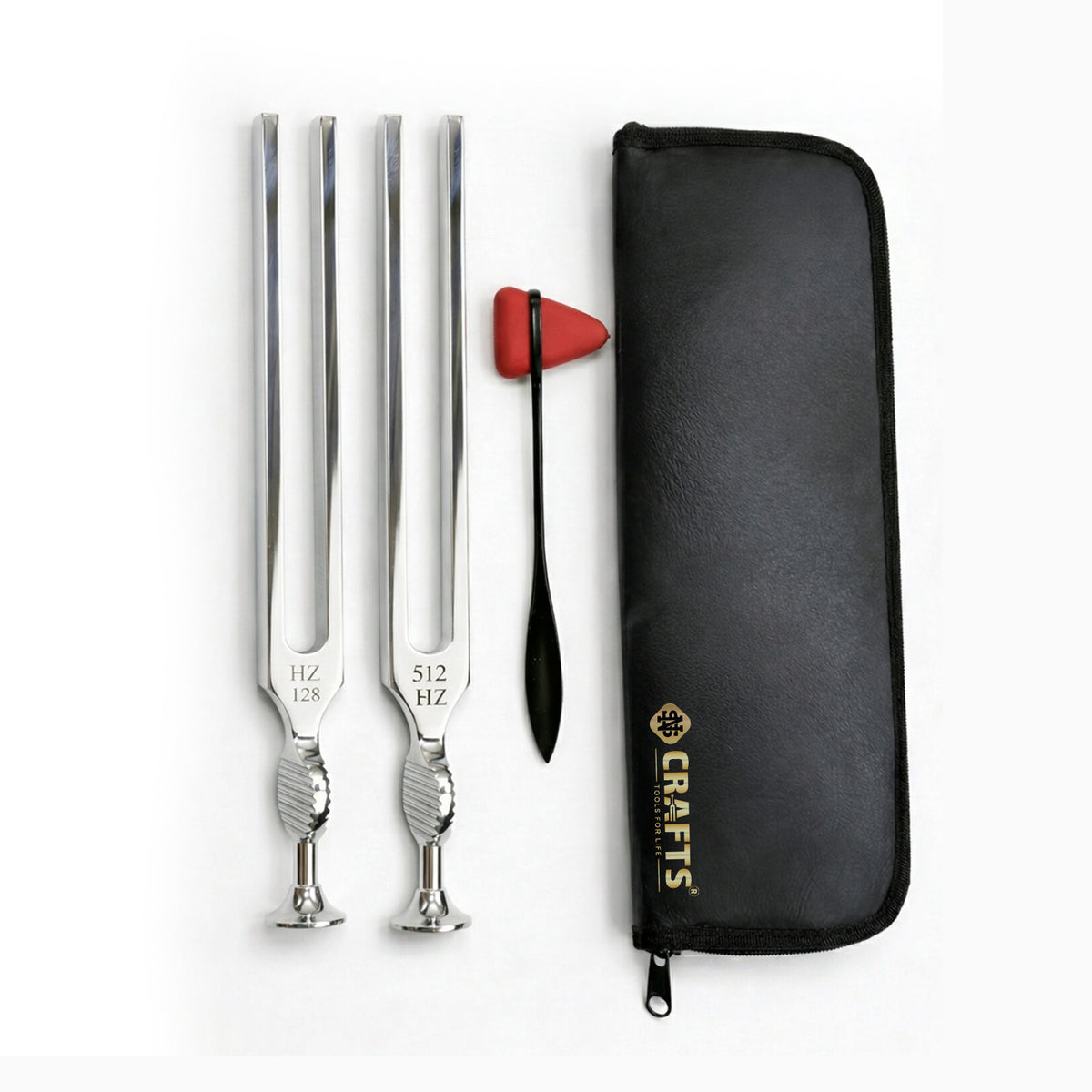 Medical tuning fork set 128 Hz and 512 Hz, Gardiner Brown brushed stainless steel, with case – image 1
